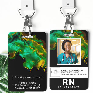 Badge ID photo Médicale employé customisé Green Lanyard