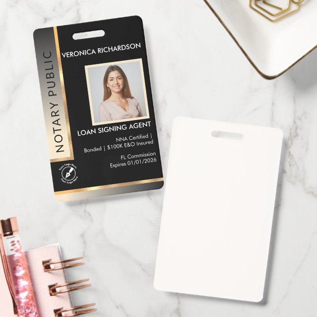 Badge ID photo noir et or professionnel (Bureau)