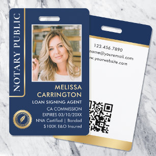 Badge ID QR Code Photo de Notaire Public de Style Navy O