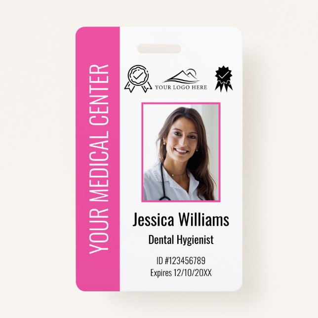 Badge ID rose d'employé certifié Médicale personnalisé (Devant)