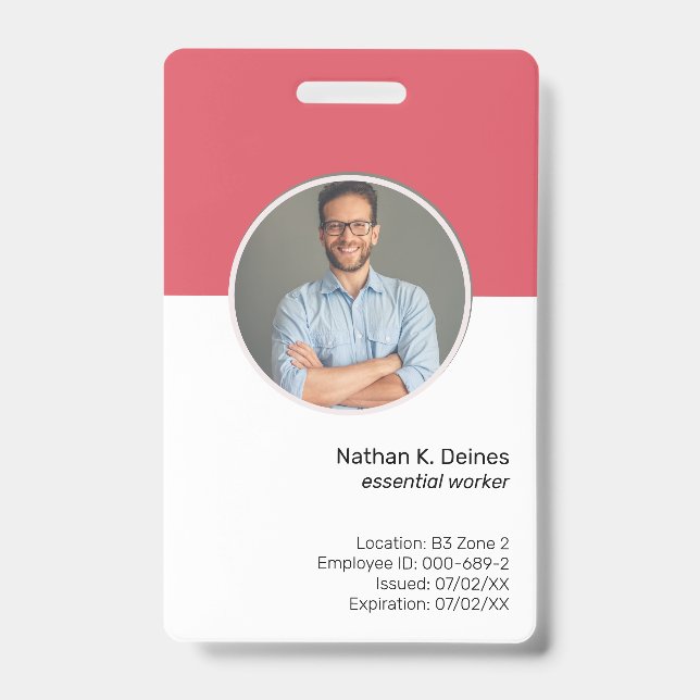 Badge ID rose | ID photo de l'employé Sécurité de la soc (Avant)