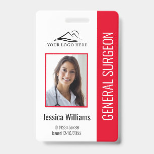 Badge ID rouge photo et texte personnalisé Médicale