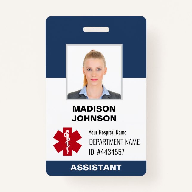 Badge Identifiant bleu personnalisé avec photo de l'empl (Devant)