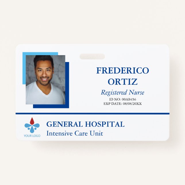 Badge Identifiant de l'employé de l'hôpital bleu et blan (Devant)
