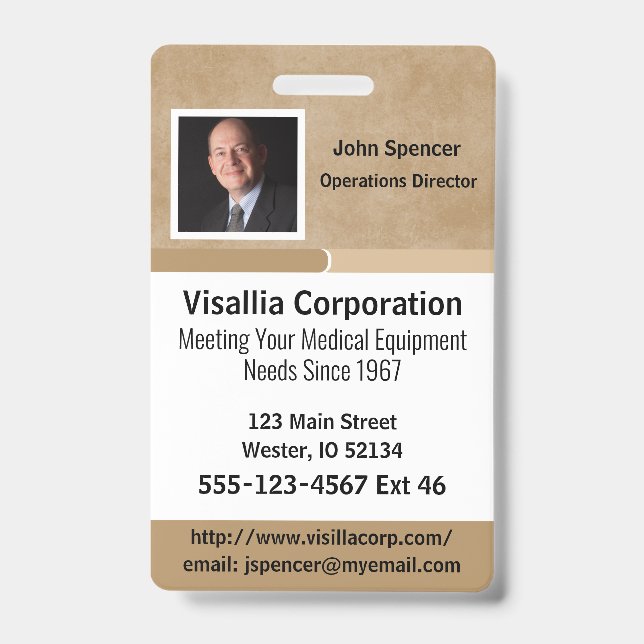 Badge Identifiant d'employé Beige et blanc vertical (Avant)