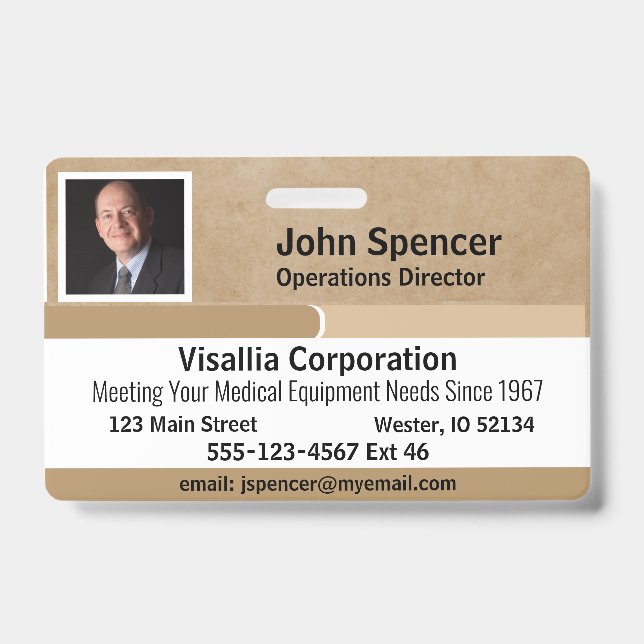 Badge Identifiant employé Beige et blanc horizontal (Avant)