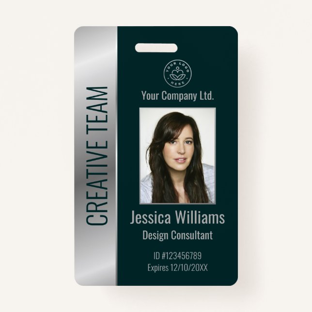 Badge Identifiant vert Silver pour employé d'entreprise  (Devant)