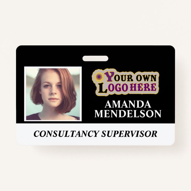 Badge Identificateur personnalisé avec code barre, logo  (Devant)