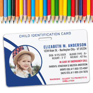 Badge Identification de la sécurité des enfants Numéro d