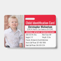 Identification de l'enfant Photo d'urgence en cas 