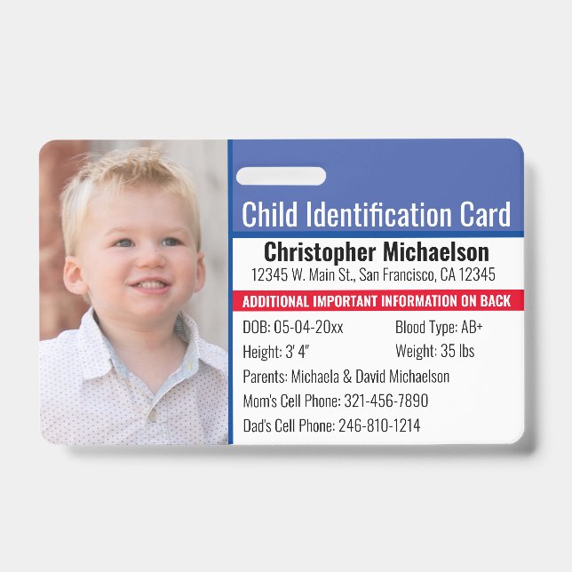 Badge Identification de l'identité de l'enfant Allergie  (Avant)