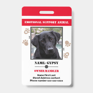 Badge Identité d'animal de soutien émotionnel avec une p