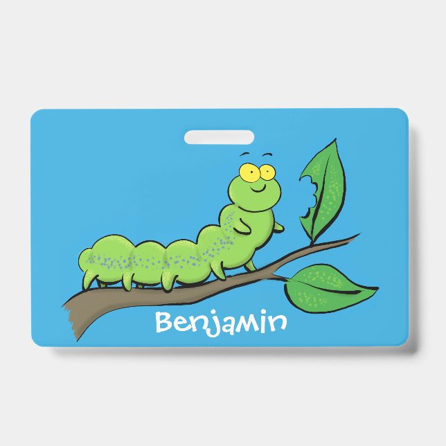 Badge Illustration de chenille verte mignonne et joyeuse (Avant)
