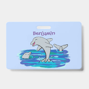 Badge Illustration de dessin animé de dauphins heureux a