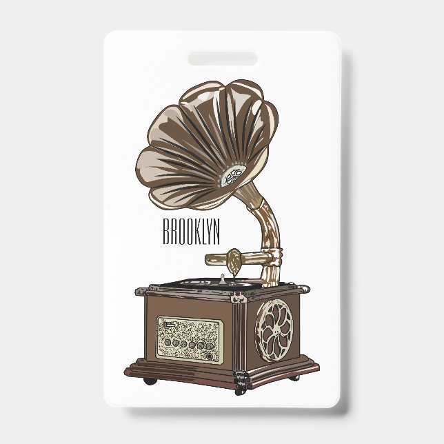 Badge Illustration de dessin animé de platine tournante  (Avant)