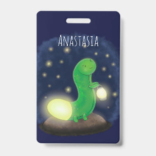 Badge Illustration de dessin animé de ver luisant vert m