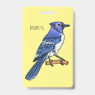 Badge Illustration de dessin animé d'oiseau geai bleu