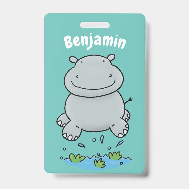 Badge Illustration de saut en hippo mignon (Avant)