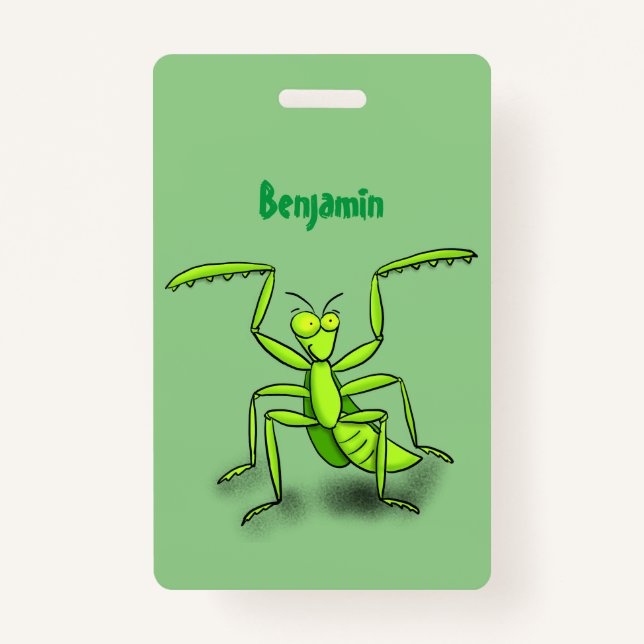 Badge Illustration drôle de mante verte en prière (Devant)