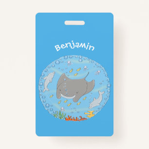 Badge Illustration d'une mignonne raie manta et de bulle