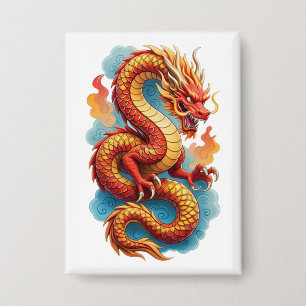 Badge Illustration Fiery Dragon Rouge Chinois