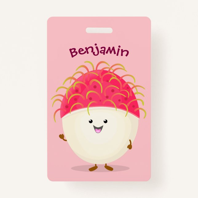Badge Illustration mignon du ramboutan rose (Devant)