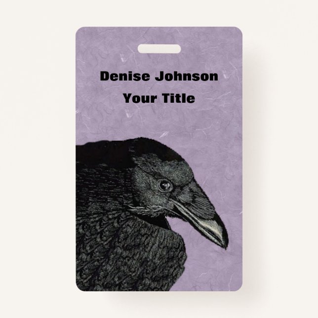 Badge Illustration Tête d'aile de Corbeau noir sur viole (Devant)