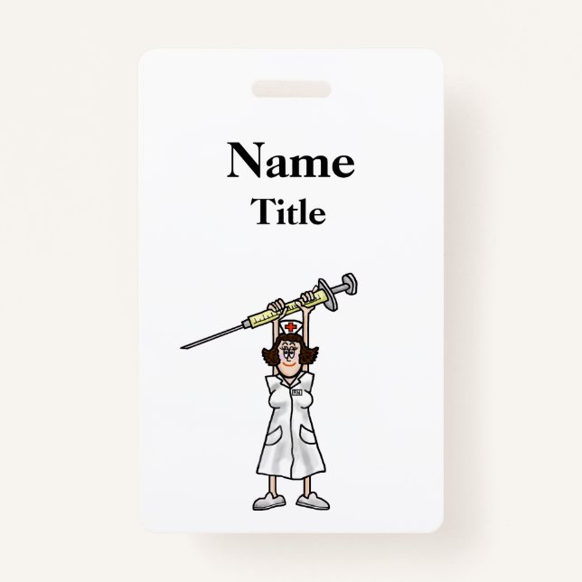Badge Infirmière caricature avec seringue Insigne Custom (Devant)