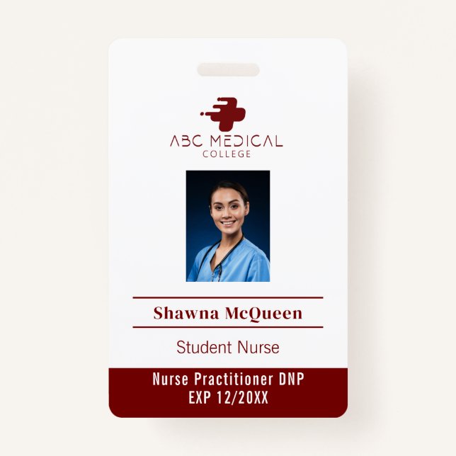 Badge Infirmière étudiante Praticien DNP Red Photo QR Co (Devant)