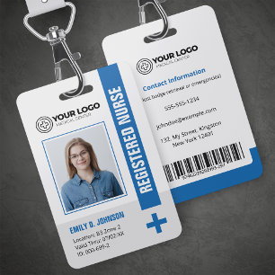 Badge Infirmière inscrite en bleu RN Photo & Code-barres