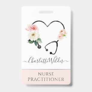 Badge Infirmière praticienne stéthoscope floral