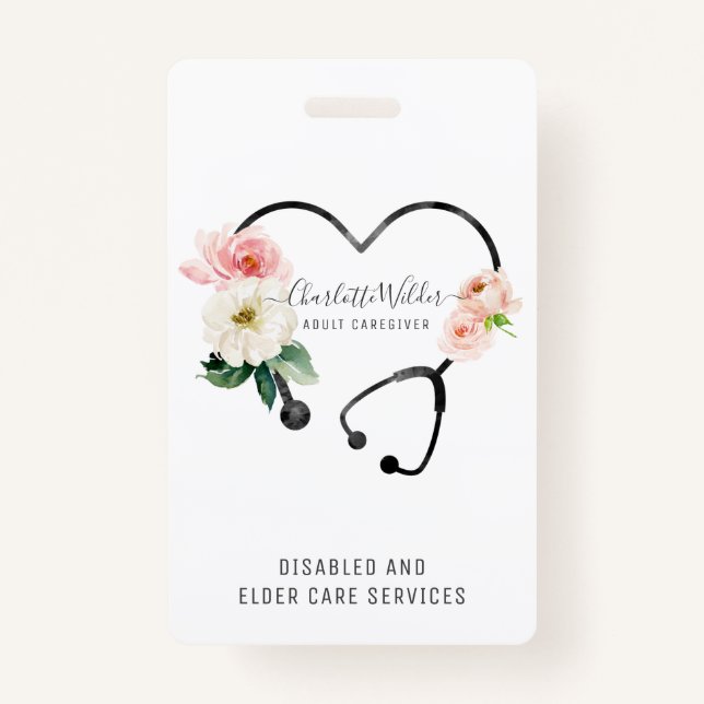 Badge Infirmière soignante Stethoscope floral (Devant)