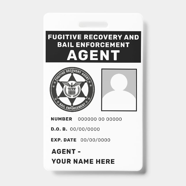 BADGE INSIGNE D'AGENT DE RÉCUPÉRATION DE FUGITIF ET DE C (Avant)