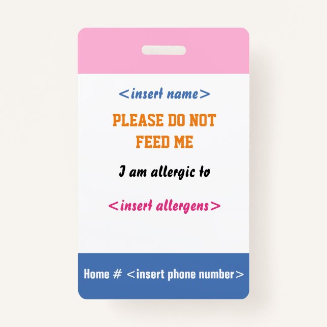 Badge Insigne d'allergie alimentaire (Devant)