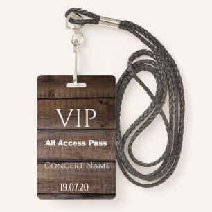 Badge Insigne de concert Rustic Wood VIP All Access Pass
