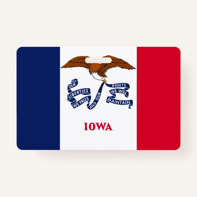 Badge Insigne de nom avec drapeau de l'État de l'Iowa, É (Devant)