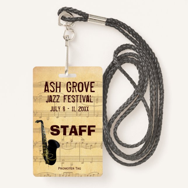 Badge Insigne D'Événement Pour L'Accès À Music Jazz Fest (Devant avec lanière)