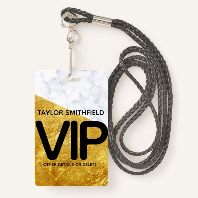 Badge insigne en marbre doré moderne VIP lanyard personn (Devant avec lanière)