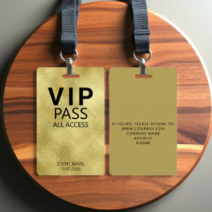 Badge Insigne Gold Foil de l'événement VIP All Access pe