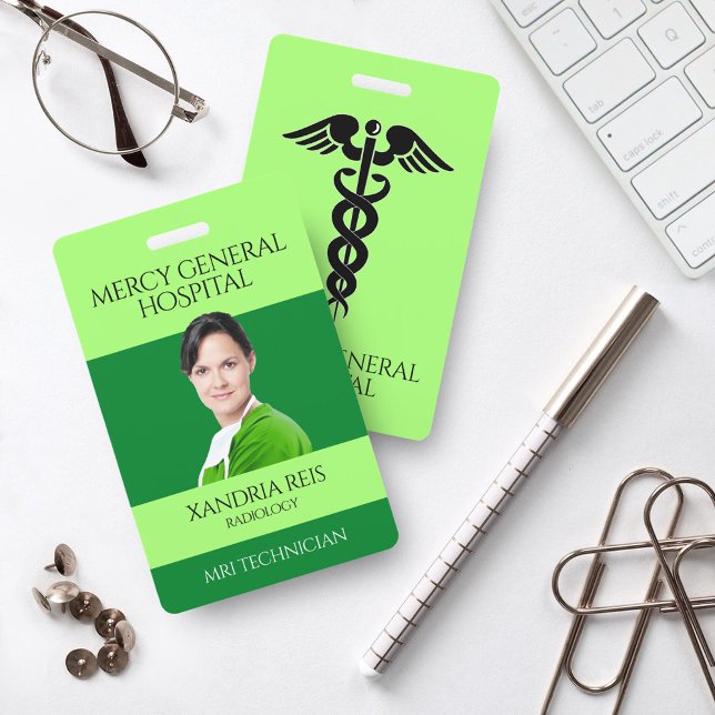 Badge Insigne Hôpital Caduceus, Technicien Médicale Vert (Créateur téléchargé)