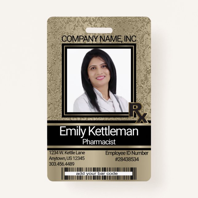 Badge Insigne photo de technicien en pharmacie - Or (Devant)