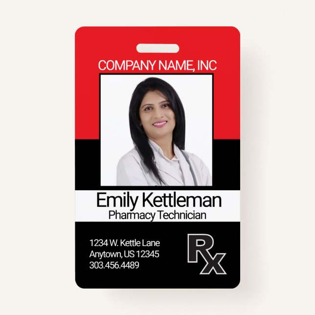 Badge Insigne photo de technicien en pharmacie - rouge e (Devant)