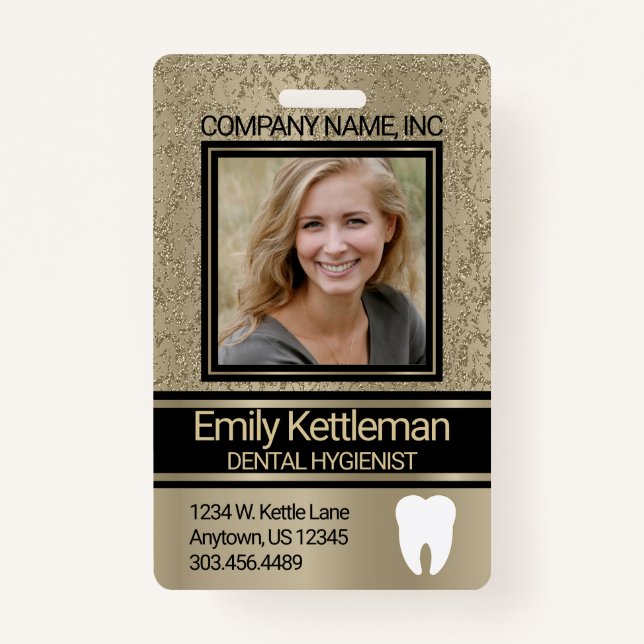 Badge Insigne photo professionnel de dentiste - Or (Devant)