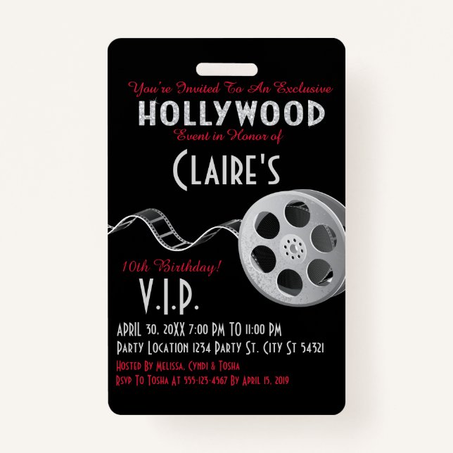 Badge Invitation de Hollywood Party (Devant)