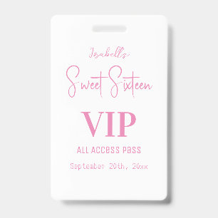 Badge Invitation élégante blanche script Sweet Sixteen V