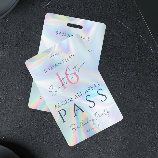 Badge Invitation holographique d'accès VIP pour 16e anni (Sweet 16 VIP Pass Holographic ID Badge)