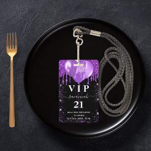Badge Invitation vip anniversaire ballon noir violet