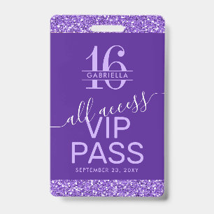 Badge Invitation VIP pour un Sweet 16 Violet