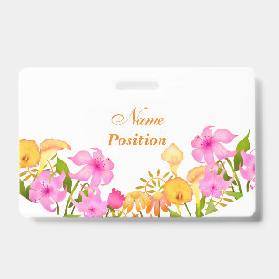 Badge Jardin Floral Nom Blanc