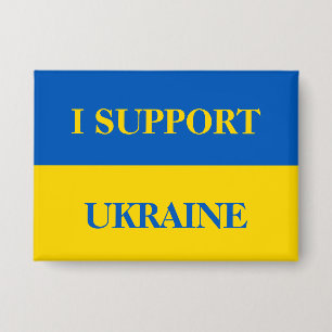 Badge Je soutiens l'Ukraine. Drapeau ukrainien. 
